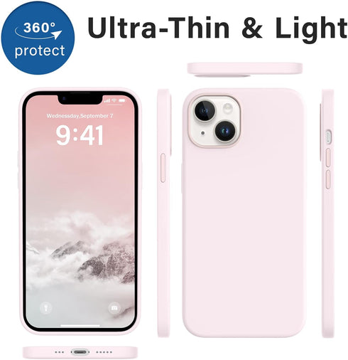 AOTESIER iPhone 14 Case, Chalk Pink Silky Touch Premium Soft Liquid Silicone Rubber Full-Body Protective Bumper