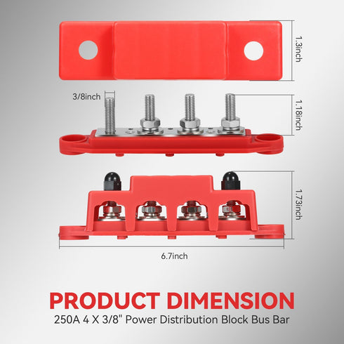 3/8'' 4 250 (250A, 3/8'', Heart Horse Power Distribution Block Bus Bar Terminal Stud Post with Cover Amp Rating