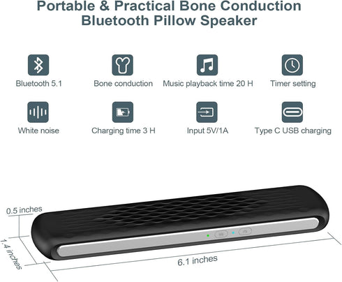 Pillow Speaker Bone Conduction Stereo, Bluetooth Sleep Headphones for Deep Sleeping, Insomnia White Noise Machine for Side Sleepers, Mini Portable Pillow Speaker for All People-Black