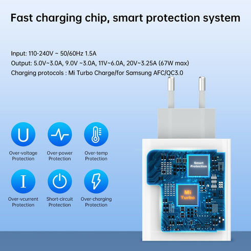 67W Xiaomi European Turbo Charger, Travel Plug Adapter for Xiaomi 14 13 12 13t 12t 12s Pro Lite Redmi Note K70 K60