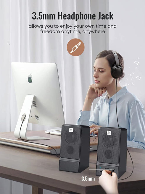 OROW USB Computer Speakers, Hi-Fi Stereo External Speakers for PC, 16W Desktop Speaker with Built-in DSP Sound Chip,