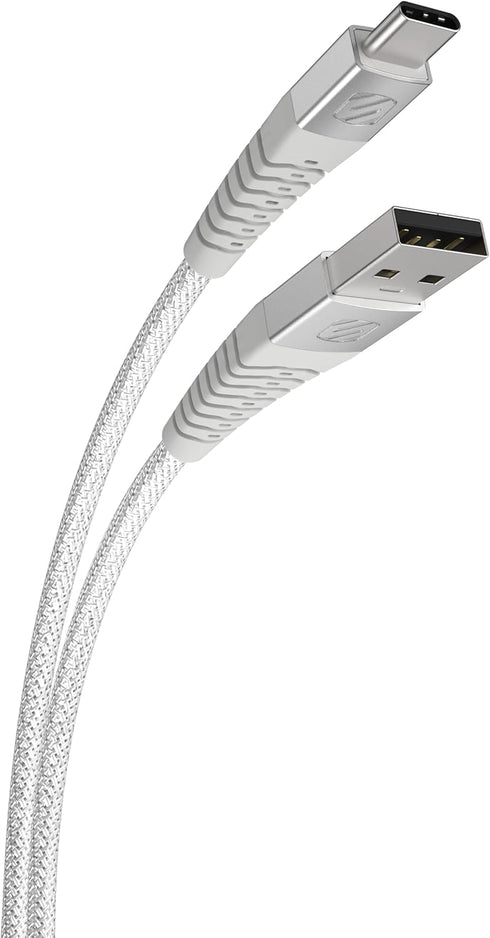 Scosche HDCAB4WT Strikeline 4-ft Braided USB-A to USB-C Charger Cord, Heavy-Duty Fast Charging & Data Transfer Cable