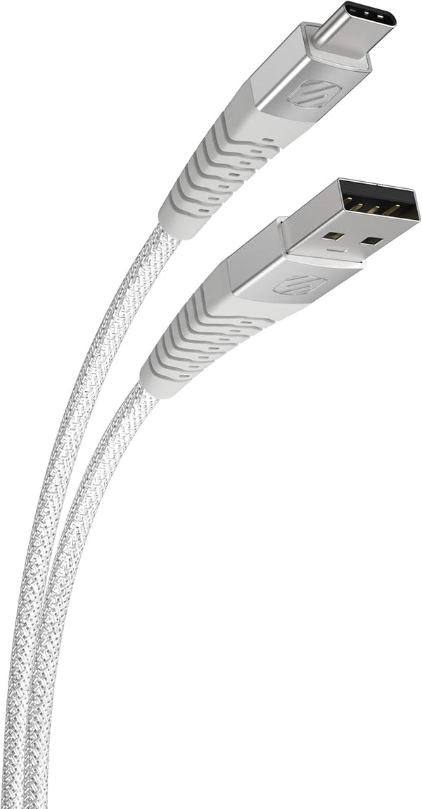 Scosche HDCAB4WT Strikeline 4-ft Braided USB-A to USB-C Charger Cord, Heavy-Duty Fast Charging & Data Transfer Cable