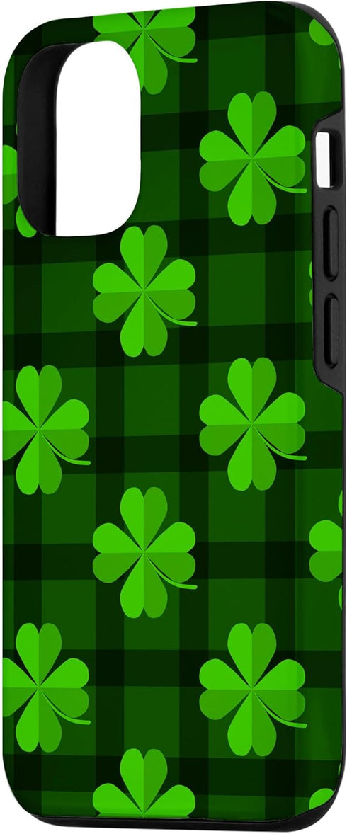 iPhone 12/12 Pro Shamrocks On Green Buffalo Plaid Pattern St Patrick Day Case