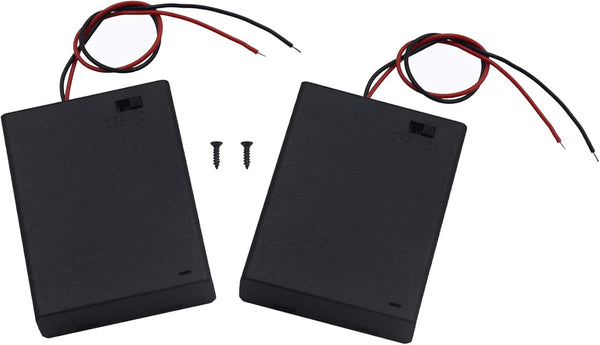 Pack of 2 AA Battery Holder with Switch, 4X 1.5V 6V Battery Holder with Leads