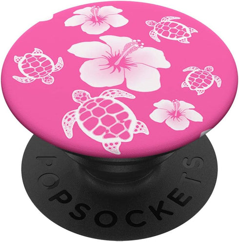 Pink and White Hawaiian Island Floral Turtles PopSockets PopGrip: Swappable Grip for Phones & Tablets