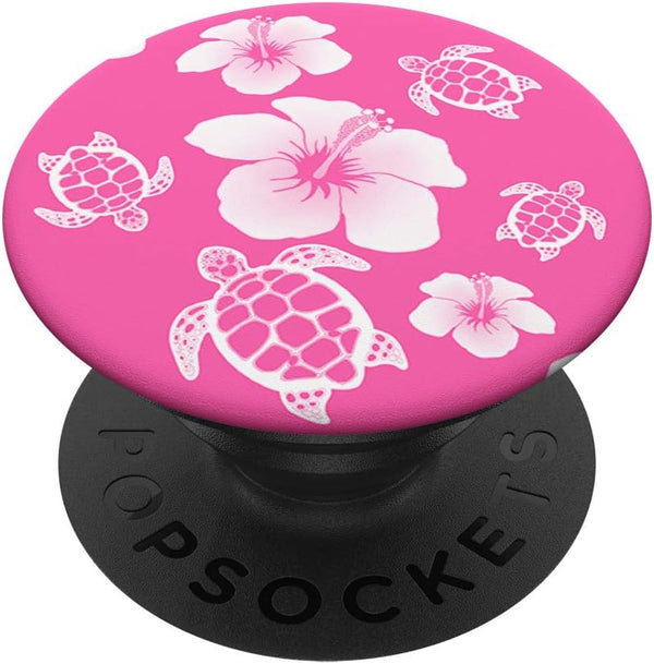 Pink and White Hawaiian Island Floral Turtles PopSockets PopGrip: Swappable Grip for Phones & Tablets
