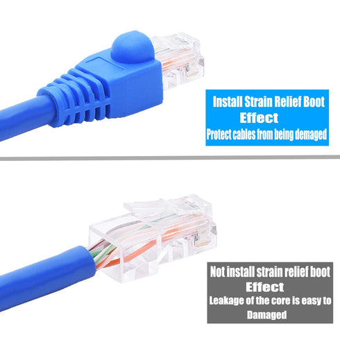 PETECHTOOL RJ45 Cat6 Pass Through Connectors Gold Plated 8P8C Ends with Blue Strain Relief Boots (200 Packs Total)