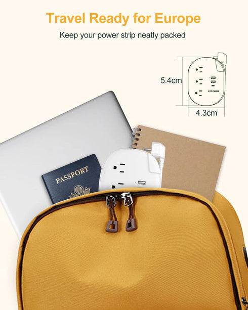 European Travel Plug Adapter with USB C, US to EU Plug Adaptor 3 USB Ports (15.5 W), Type E European Power Strip 3