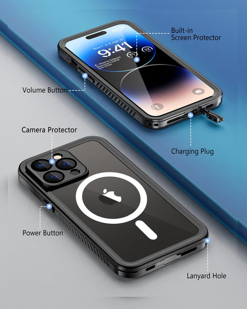 Unitedtime Magnetic Case for iPhone 14 Pro, Waterproof with Built-in Screen Protector, Shockproof Dustproof Heavy Duty
