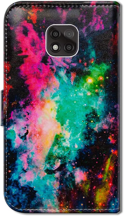 Colorful Universe Sky Leather Flip Phone Case Wallet Cover for Moto G Power 2021, with Card Slot Holder Kickstand