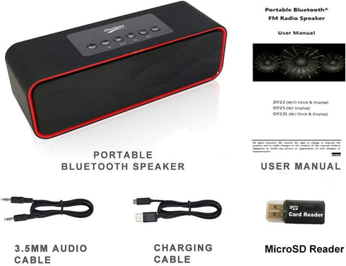 Portable Bluetooth Speaker with 10W Acoustic Driver, LED Display, FM Radio, Alarm Clock, Handsfree Speakerphone, for