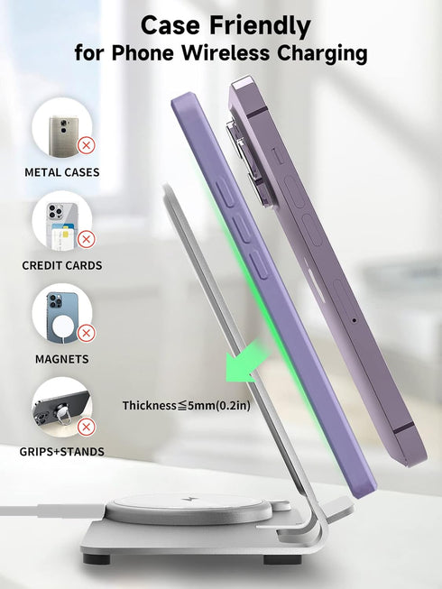 3 in 1 Wireless Charger, Aluminum Alloy Fast Charging Stand for iPhone 15/14/13/12/11, iWatch, AirPods Pro, Silver