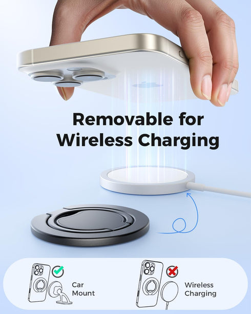 SUPERONE 17/16/15/14/13/12 Upgraded Ultra-Thin Magnetic Phone Grip for MagSafe Ring Holder, Removable Gym Dual-Sided