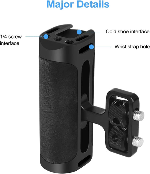 Mini Side Handle Handgrip with Cold Shoe Interface, Up and Down Adjustable Left Right Handle Handgrip, 1/4"-20 Screw