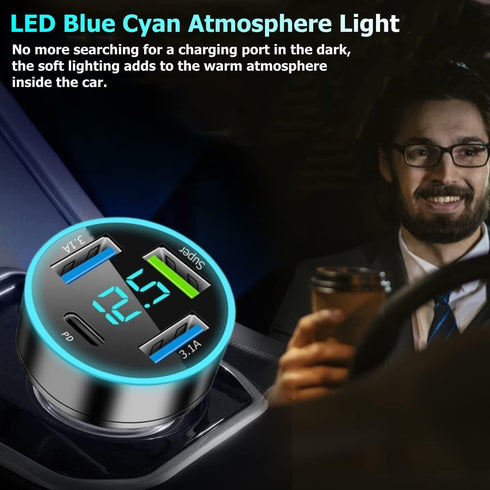 86W Super Fast Car Charger with USB Phone Accessories, Cigarette Lighter Adapter with QC USB-C Type C for 12-24V