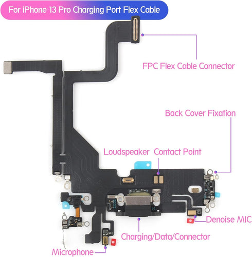 Charging Port Flex Cable Replacement for iPhone 13 Pro, USB Charger 13 Pro Dock Connector Board with Tools