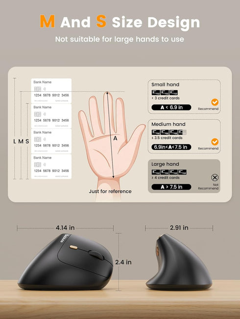 SABLUTE MAM3 4 Ergonomic Mouse, Bluetooth Mouse for Small/Medium Hands,Dual-Device Connectivity for Computer/Laptop