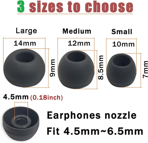 Silicone Ear Tips Replacement for True Wireless Earbuds, Fit 4.5mm-6mm Nozzle, 6 Pairs LMS Black