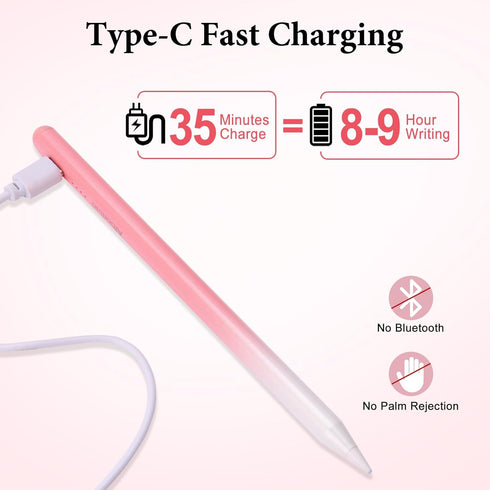 Albomao 4 Universal Stylus Pen for iPad iPhone Android Tablets, No Bluetooth or Pairing Needed, USB-C Fast Charging