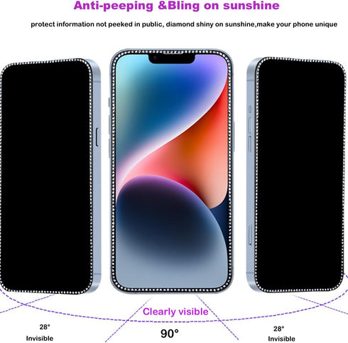2PCS Glitter Privacy Screen Protector suit for iPhone 12 Pro max, Anti-spy Diamond Bling Shiny Shine on Night Sparkling Tempered Glass Suit for iPhone 12 pro max 6.7 Inch
