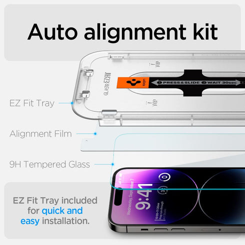 Spigen GlasTR EZ FIT Tempered Glass Screen Protector for iPhone 14 Pro Max - Case Friendly, Sensor Protection, 2 Pack