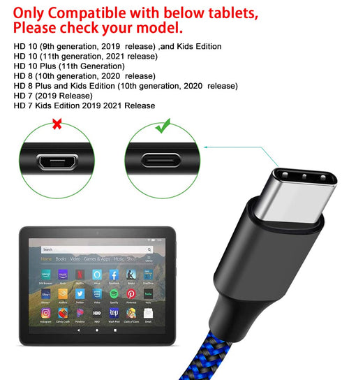 3-Pack 6ft USB C Cable for Kindle E-readers, Fire Tablets (HD 10 9th 10th 11th Gen, HD 8, 8 Plus 2020 2022)