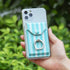 RFID Cell Phone Card Holder Stick on Wallet for Back of Phone, Green Striped for iPhone Android Smartphones