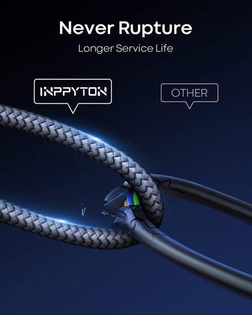 INPPYTON 40ft 2.0 PS5, Extra Long USB-C to USB-A Cable - Durable Double Nylon Braided Charging Cable for Phone, Tablet