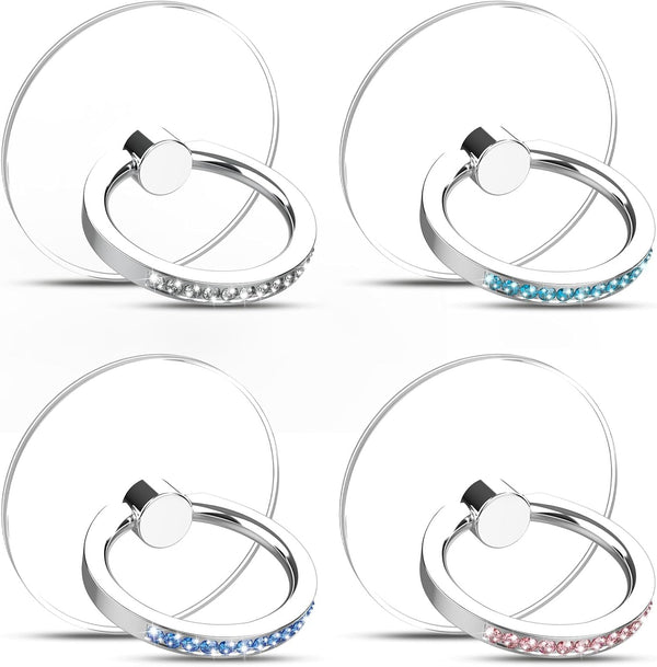 Transparent Phone Ring Holder 4 Pcs, Clear Cell Phone Ring Holder with Diamond, 360° Rotation Compatible with Most
