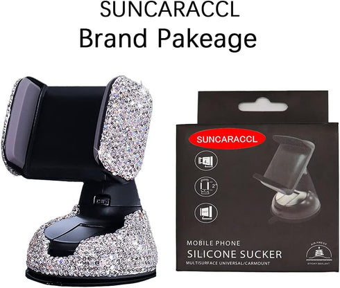 SUNCARACCL Bling Car Phone Holder, 360° Adjustable Rhinestone Crystal Auto Phone Mount for Windshield, Dashboard & Air
