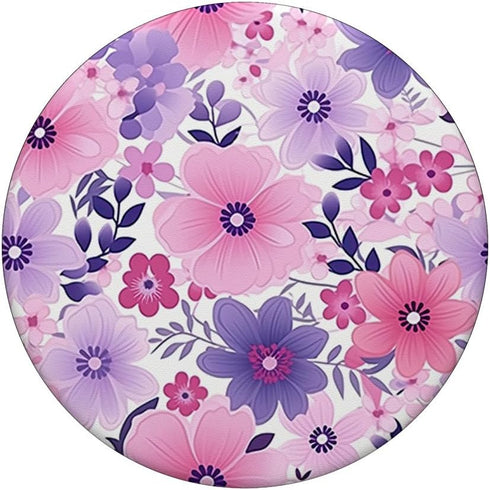 Pink & Purple Flowers Design Teal Blue Floral Cute Garden, PopSockets Swappable PopGrip