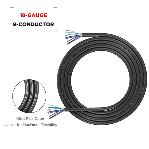 RECOIL 20-Feet 9-Conductor Speaker Cable, 18AWG CCA, Ultra-Flex and Easy Peel Jacket, 4-Channel Wire