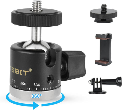 UTEBIT Mini Ball Head, Panoramic Tripod Head with 1/4" Camera Hot Shoe Mount