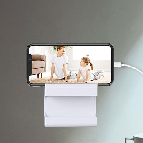 Wall Mounted Phone Holder Plastic Self Adhesive Multifunctional Phone Charging Stand TV Remote Storage Box for Home