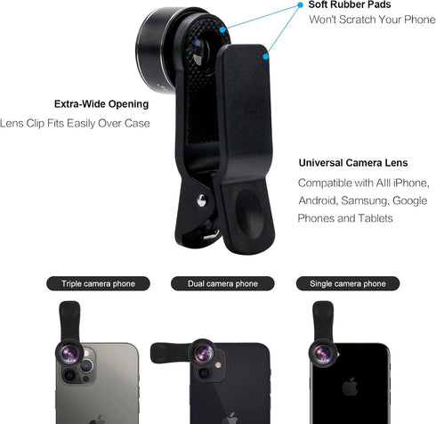 Phone Camera Lens Kit (11 Lenses), Clip on Fisheye/Macro/Wide Angle Lens Attachment with Travel Case for iPhone &