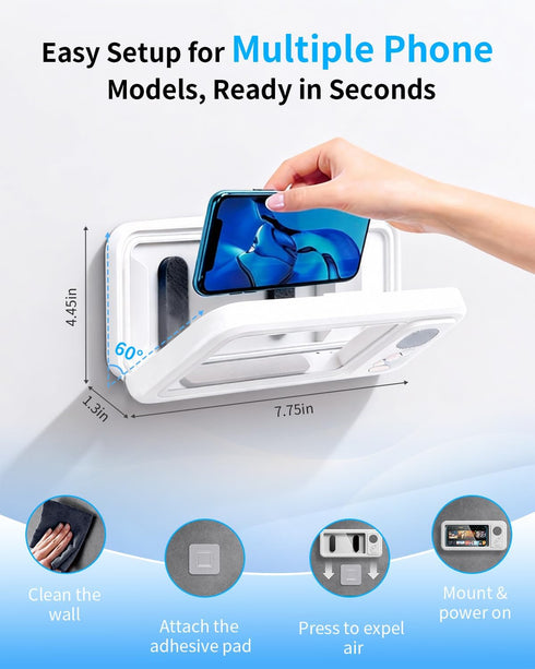 NLCCLTQ Altavoz Shower Phone Holder Waterproof for iPhone Bathroom Fan with Speaker Bluetooth Water Proof Wall Mounted