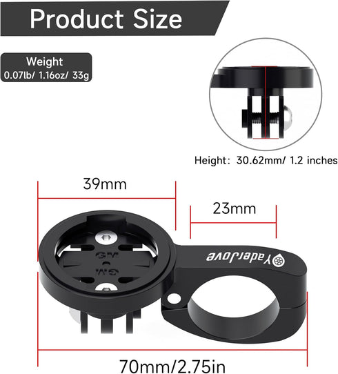 Aero Bar Bike Computer Mount for Garmin Edge, Short Version Black, Fits Bike GPS & GoPro Action Camera