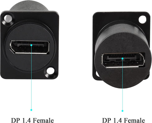 QIANRENON DP1.4 Panel Mount Feedthrough Connector 8k@60hz Displayport Female to Female Panel Coupler, D-Type and XLR Panel Mount for HD Digital Audio/Video Multimedia Signal Transmission