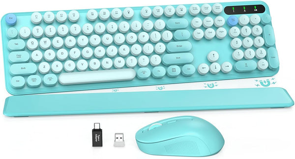 Wireless Keyboard and Mouse Combo, Colorful Retro Typewriter Keyboard with Round Keycaps, 2.4GHz for Mac/Windows (Robin