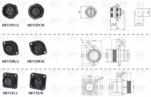 HangTon HE17 6 Pin Male Cable Plug, Outdoor Waterproof Circular Power Connector