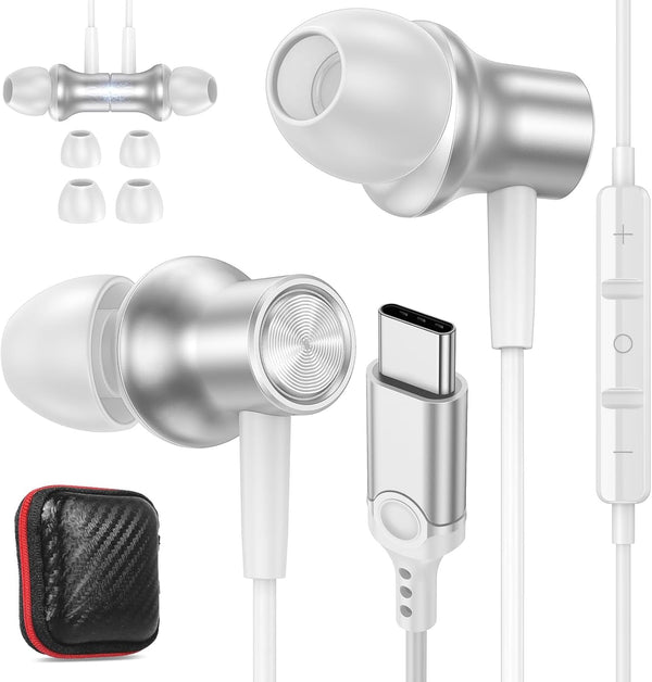 USB C Headphones for iPhone 15 Pro Max, Type C Earphones with Mic, Noise Isolating for Samsung Galaxy S24