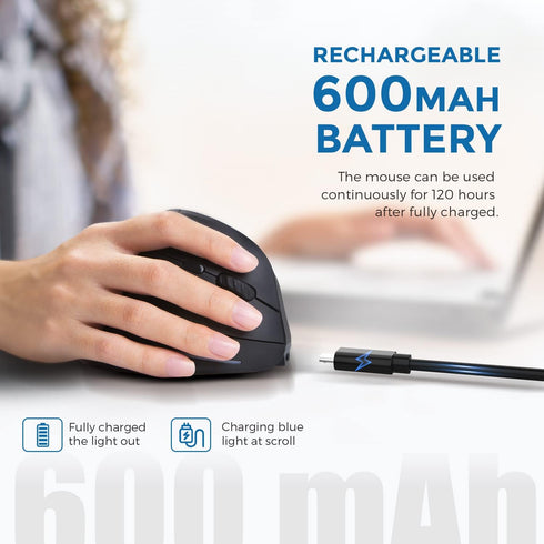 ECHTPower Ergonomic Wireless Mouse, Vertical Mouse with Adjustable DPI, Rechargeable with LED Light