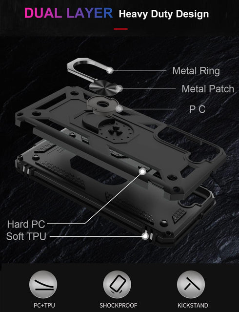 IKAZZ Galaxy S22 Case, Military Grade Shockproof Heavy Duty Protective Phone Case with Magnetic Kickstand - Black