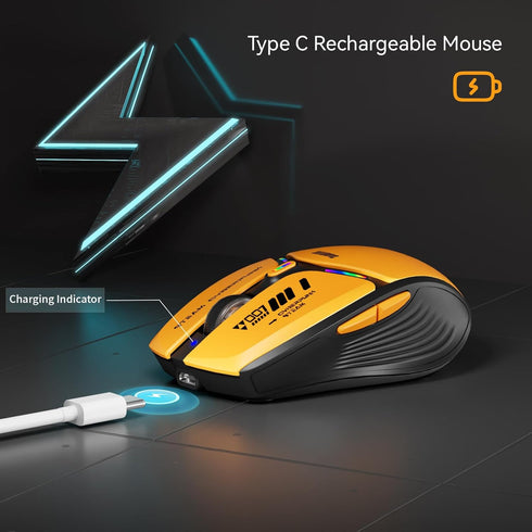 Uciefy V19 Wireless Mouse, 2.4GHz Rechargeable LED Mouse with Battery Indicator, USB Receiver & Type-C Adapter