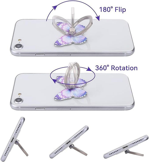 HZZADZXW 2 360 Pcs Butterfly Cell Phone Ring Stand Holder, Cute Butterfly Design Finger Rotating Metal Hand Phone Stand