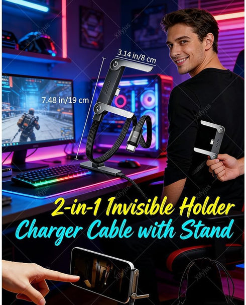 Generic 240W 2-in-1 (1pc,C-C) Sideways Phone Charger, Stand Data Cable, Invisible Holder Charger Cable, Invisible