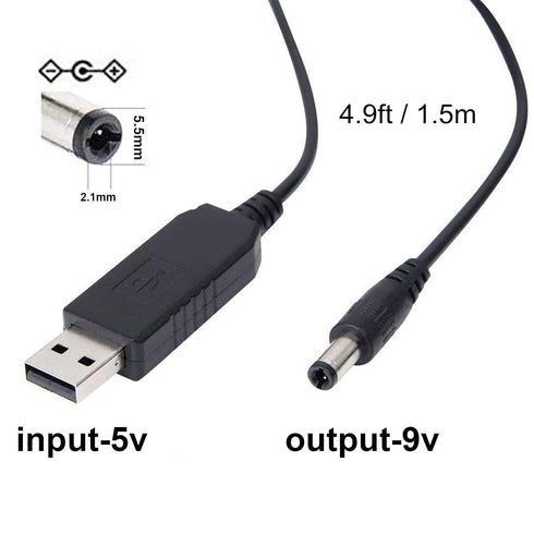 USB to 9V Adapter - DC 5V to DC 9V Step Up Cable Cord with DC Jack 5.5 x 2.1mm for Fan, Table Lamp, Piano Keyboard, Bluetooth Audio, Wireless Router, Speakers & More(4.9ft) DC-5V-to-9V