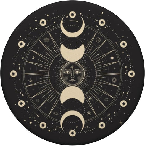 PopSockets Standard PopGrip Black Sun and Moon Phases Astrology Space Stars