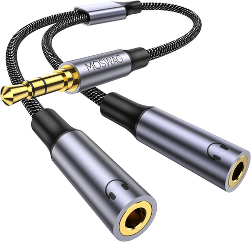 MOSWAG 3.5mm Stereo Headphone Splitter: Dual 3.5mm Female Jack, Audio Y Splitter for iPhone, Samsung, iPad, Laptop.